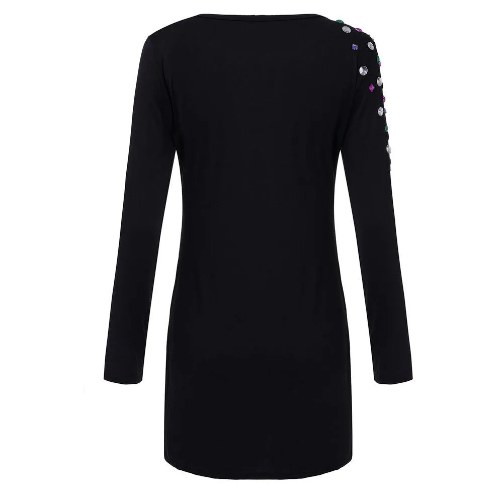 Feida Women Diamond Long Sleeve Bodycon Bandage Black Short Mini Dress Vestido de festa Office dress