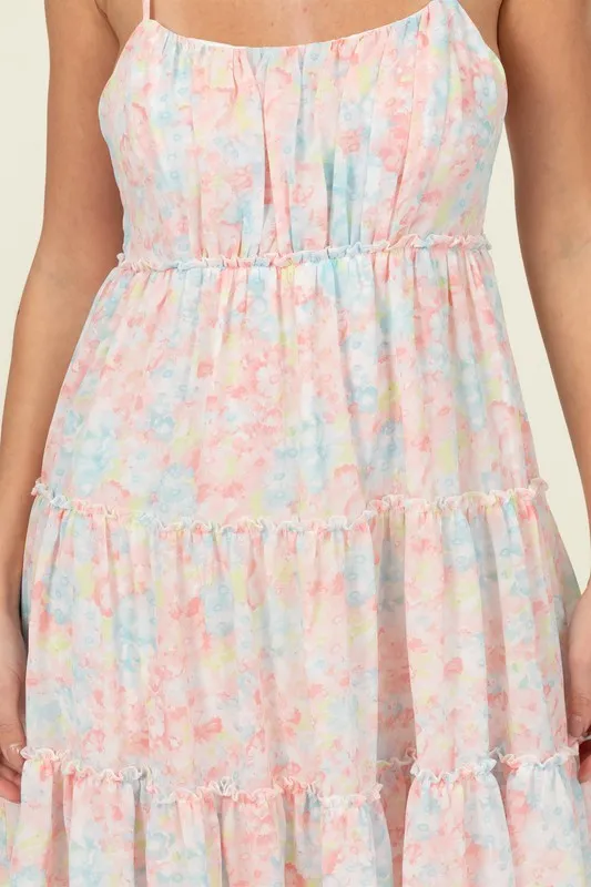 Flirty Floral Tie Strap Midi Dress