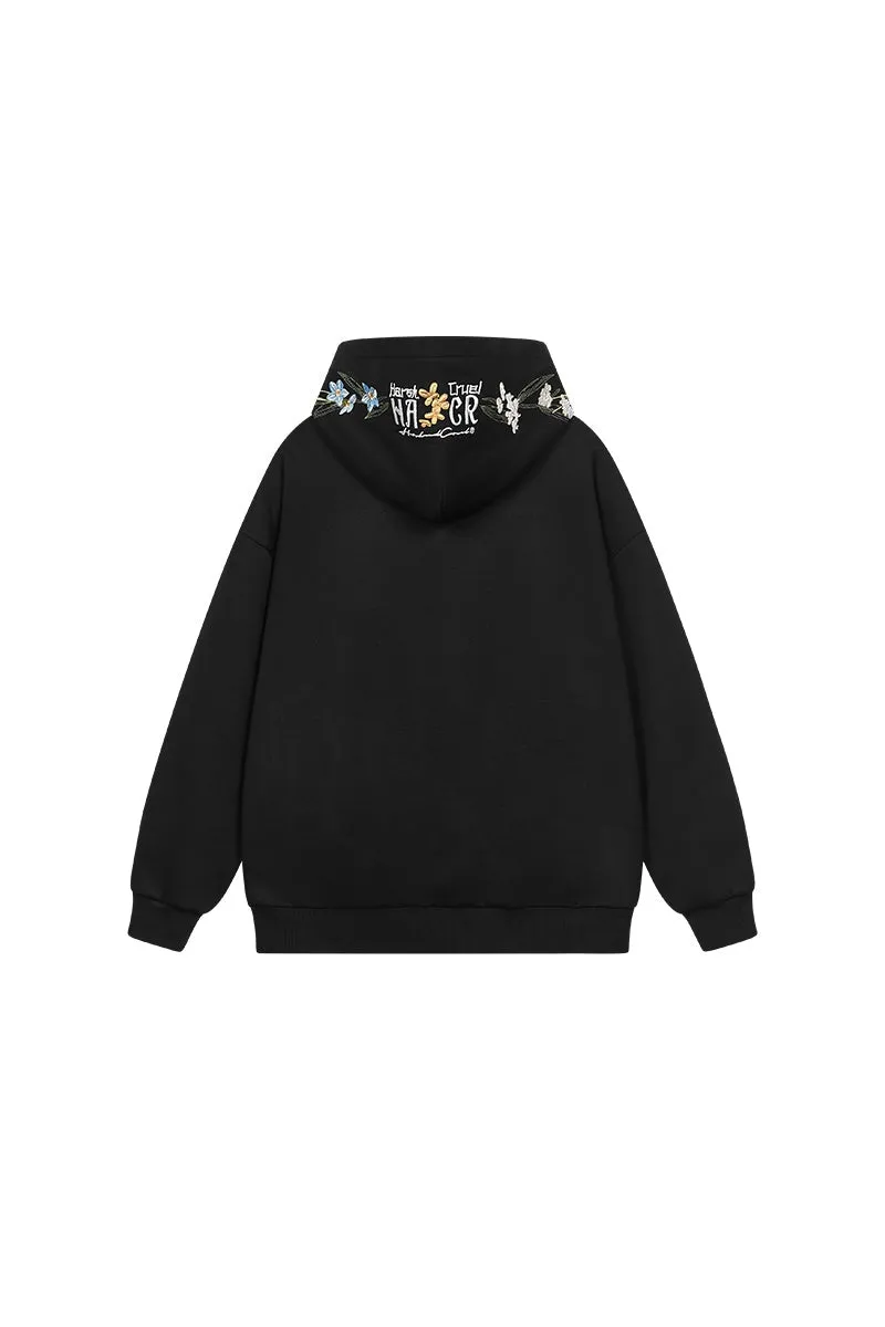 Floral Hood Embroidered Hoodie