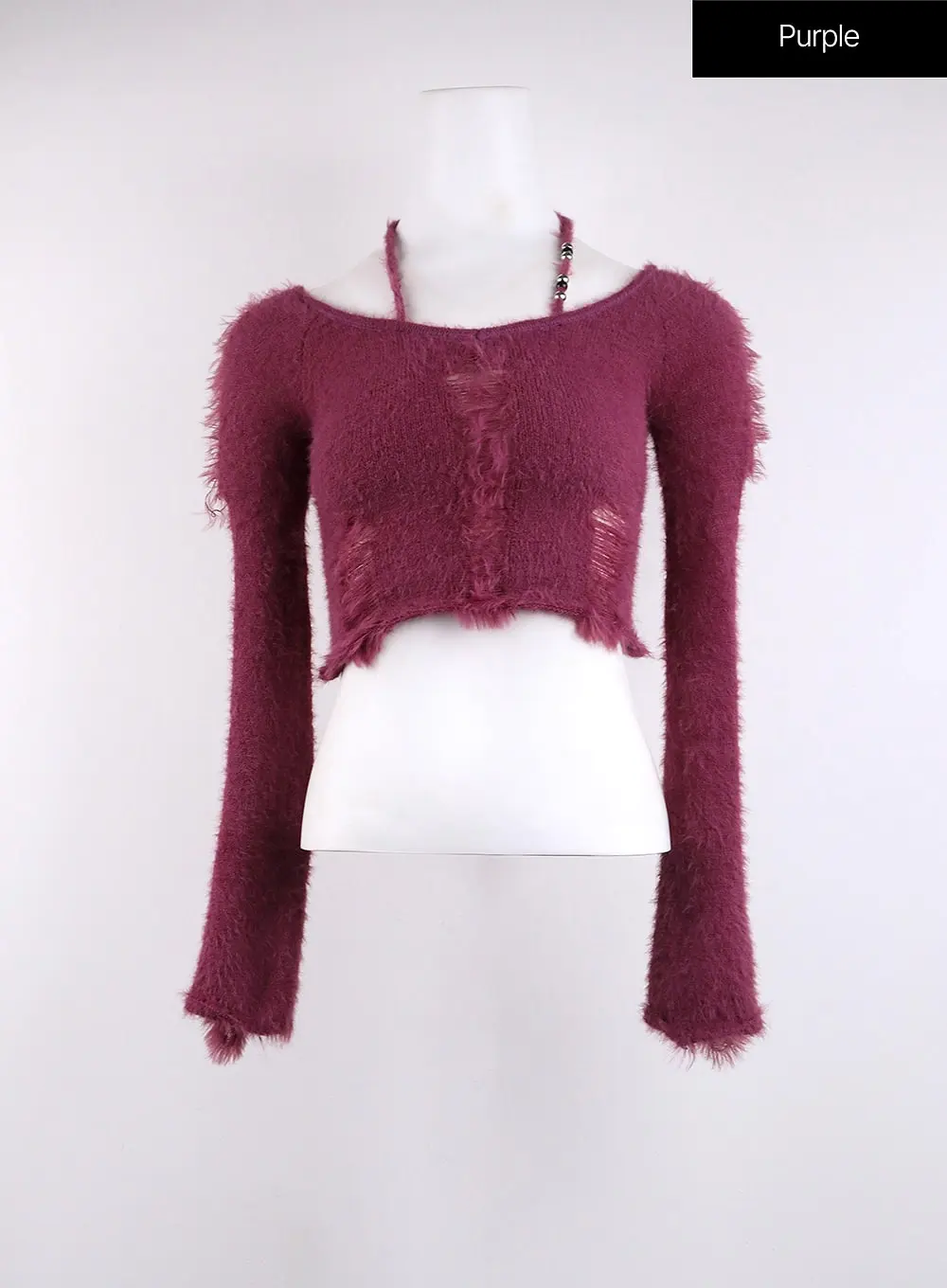 Fuzzy Ripped Crop Sweater CJ419