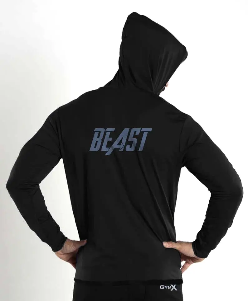 GymX Beast Jet Black Muscle Fit Hoodie - Sale