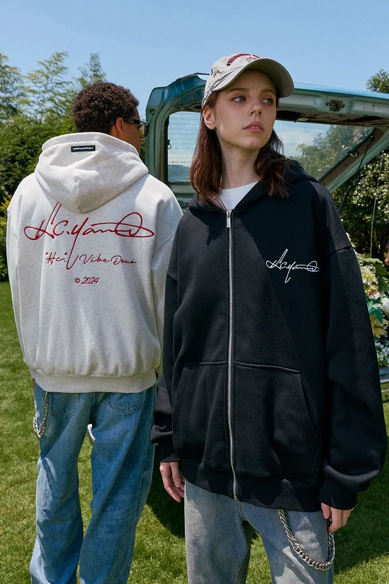 Handwritten Embroidered Zip up Hoodie