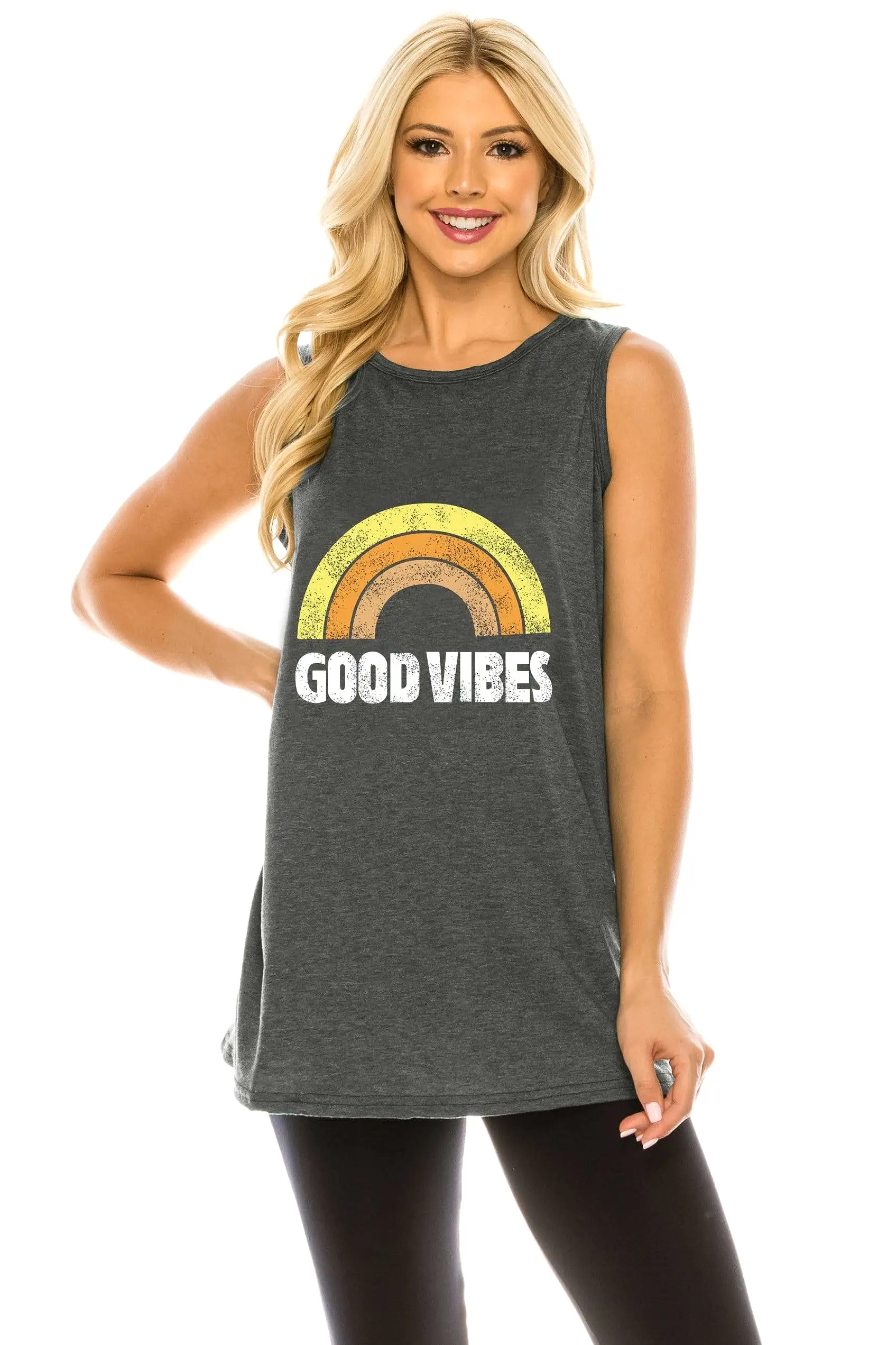 Haute Edition Women's Good Vibes Loose Fit Tank top. Plus size available