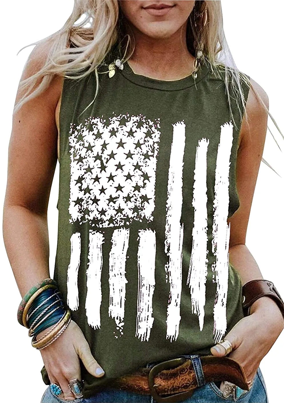 Haute Edition Women'sUSAAmerican Flag 4th of July Casual Loose Fit Tops With Plus