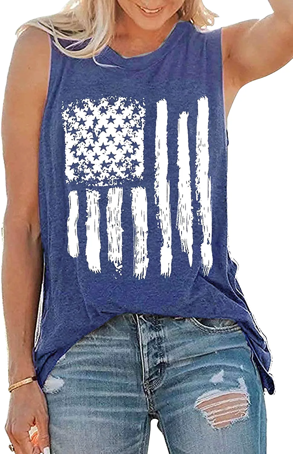 Haute Edition Women'sUSAAmerican Flag 4th of July Casual Loose Fit Tops With Plus