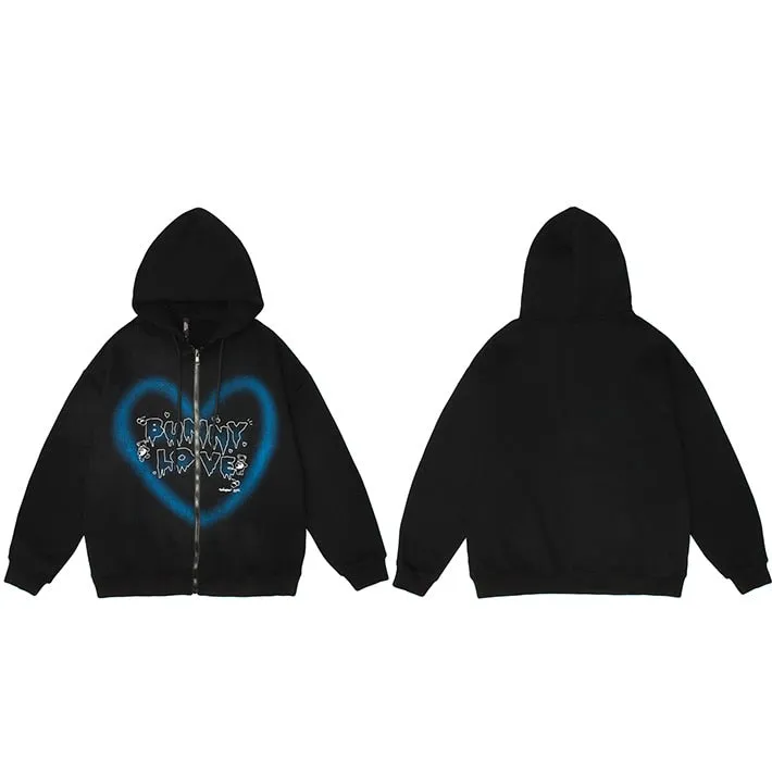 Heart Shape The BUNNY LOVE Anime Zipper Hoodie