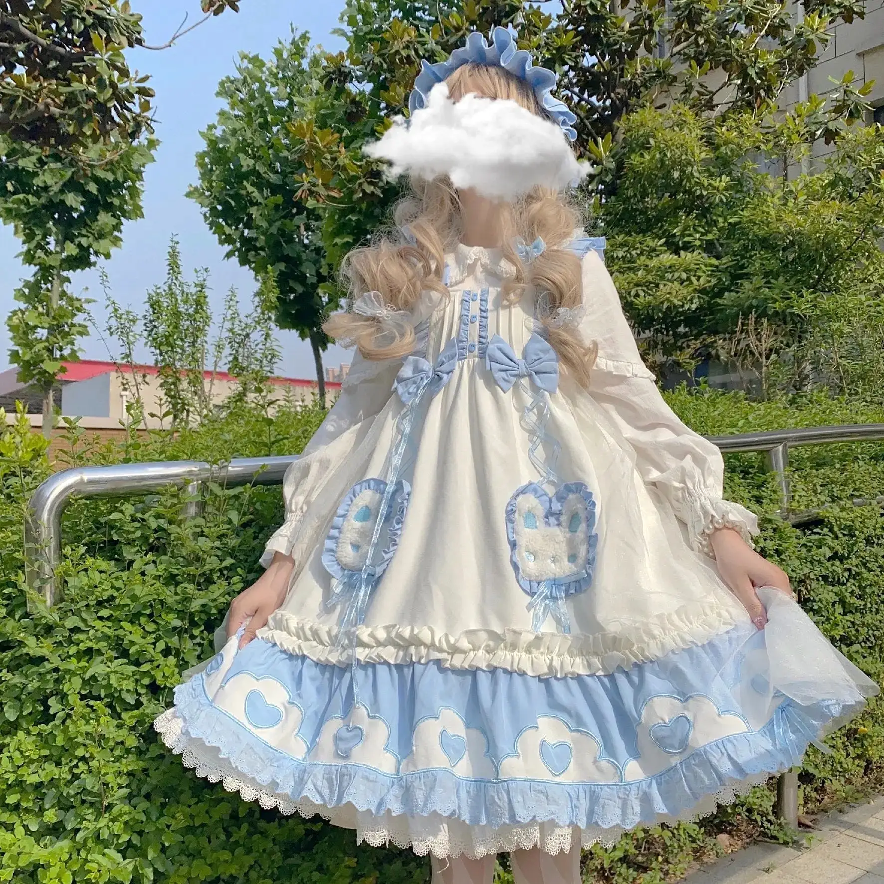 Japanese Sweet Lolita Cute Rabbit Ruffles Bow Jsk Princess Dress MK16741