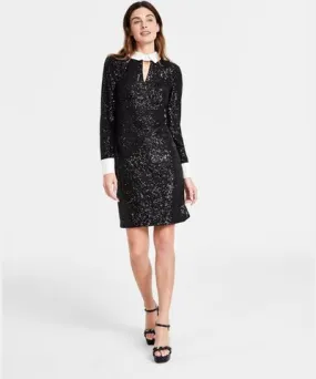 Karl Lagerfeld Paris Women's Collared Sequin French Cuff Dress