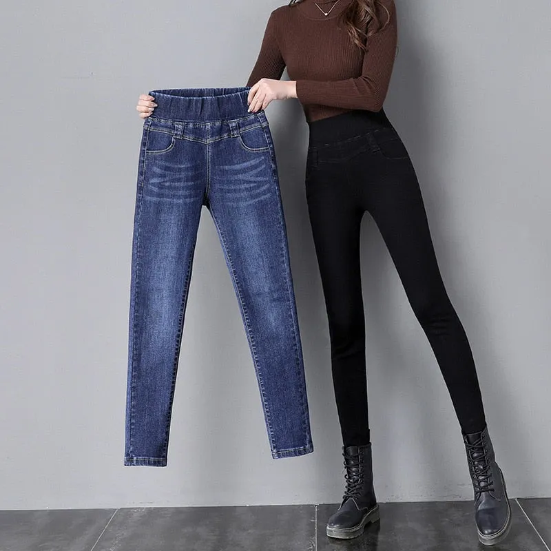 Korean Version Retro High Waist Stretch Skinny Denim Jeans for Women