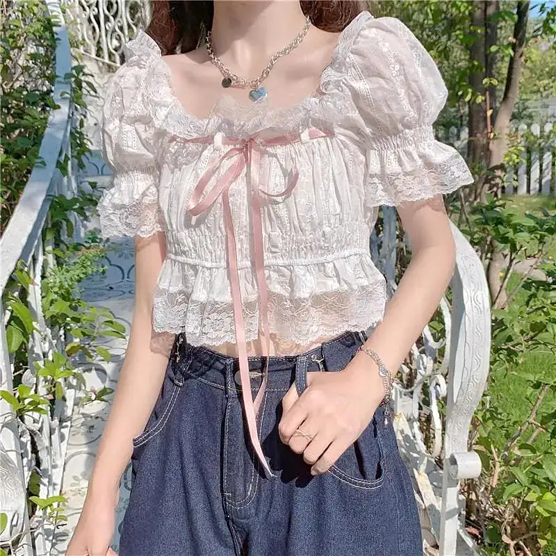 Lace & Ribbon Kawaii Princess Lolita Crop Top