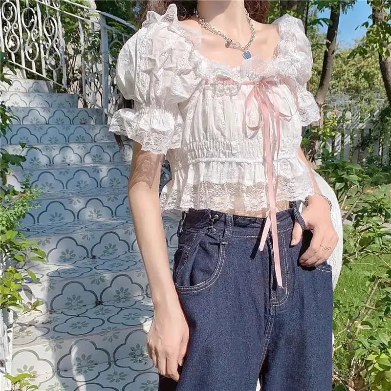 Lace & Ribbon Kawaii Princess Lolita Crop Top