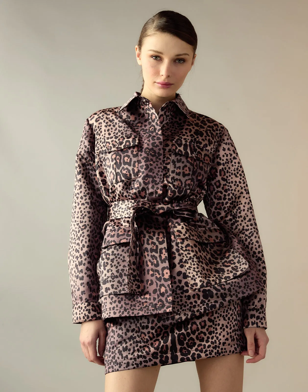 Leopardess Satin Safari Jacket