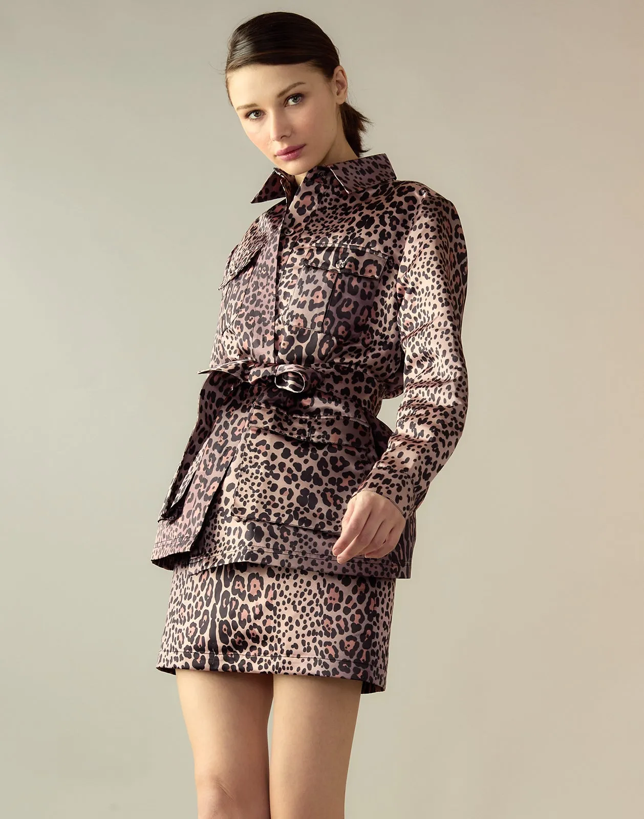 Leopardess Satin Safari Jacket