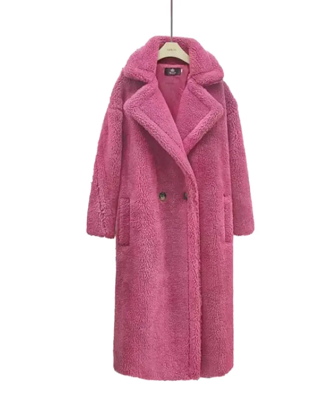 Long Loose Fit Shearling Fur Teddy Coat