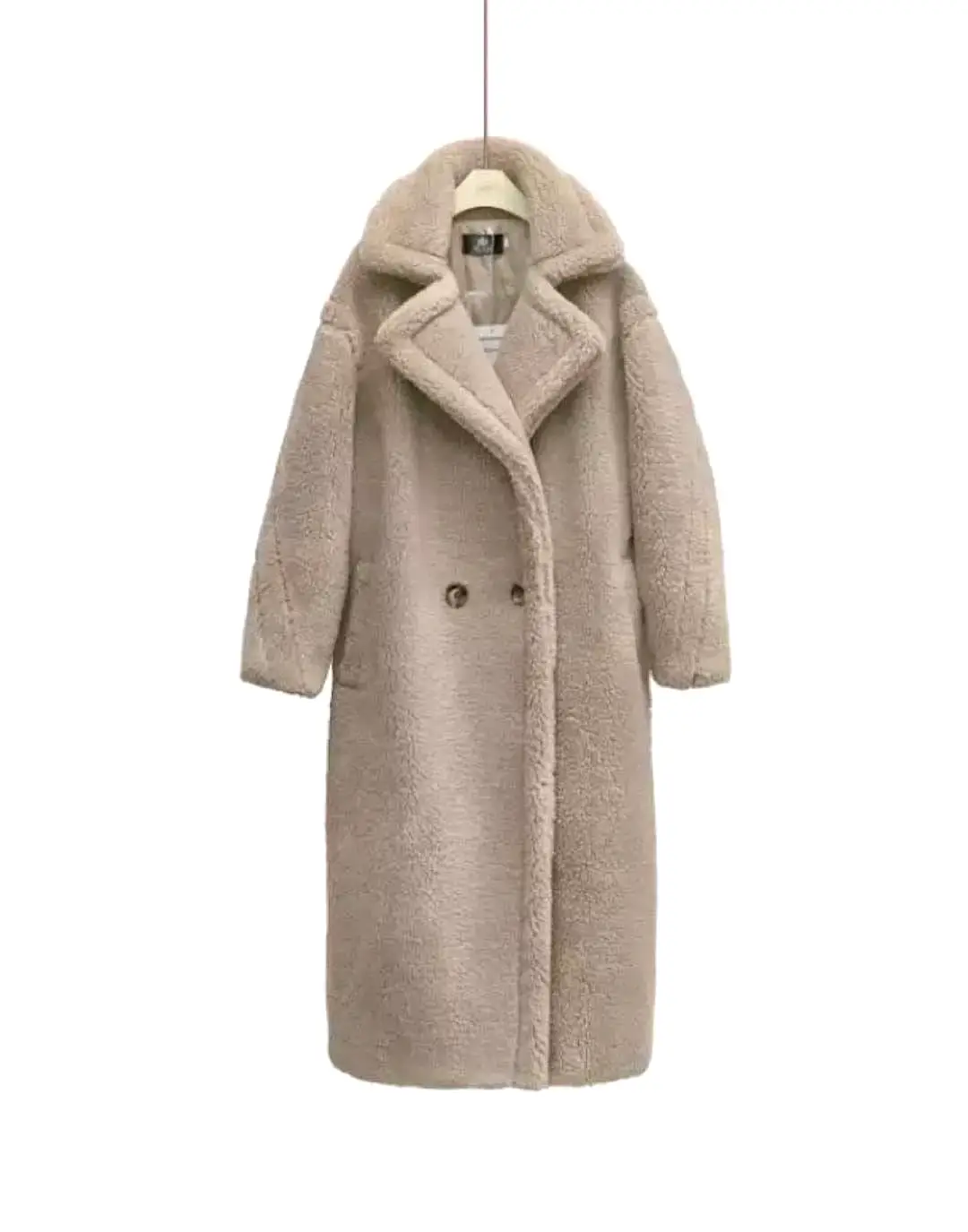 Long Loose Fit Shearling Fur Teddy Coat