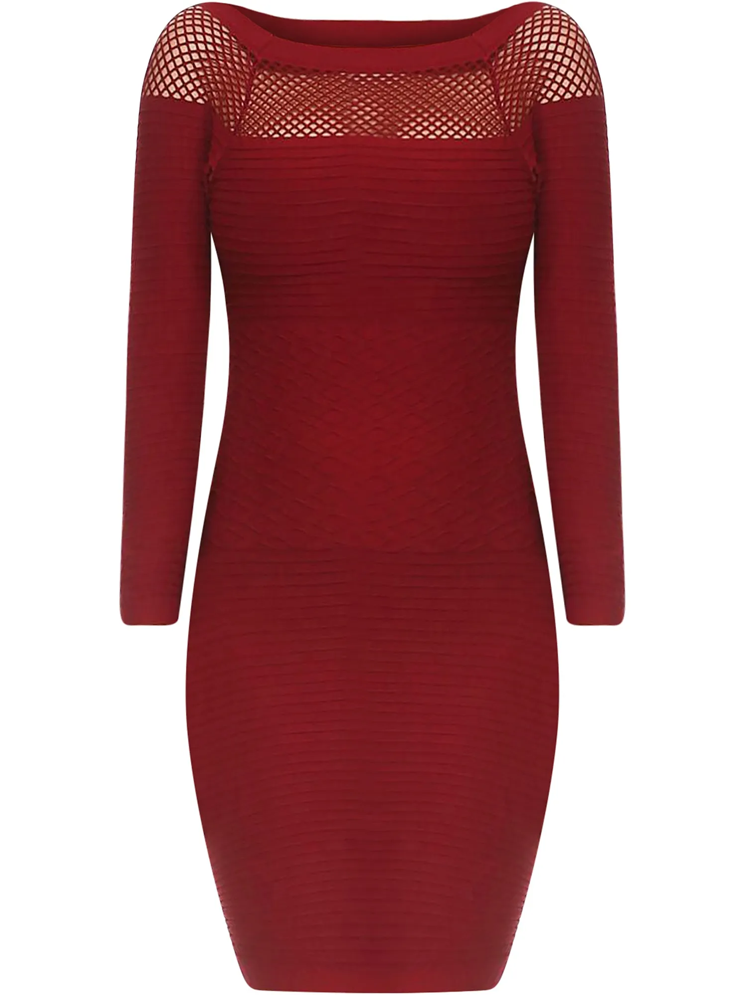 Long Sleeve Netted Neckline Bodycon Midi Dress