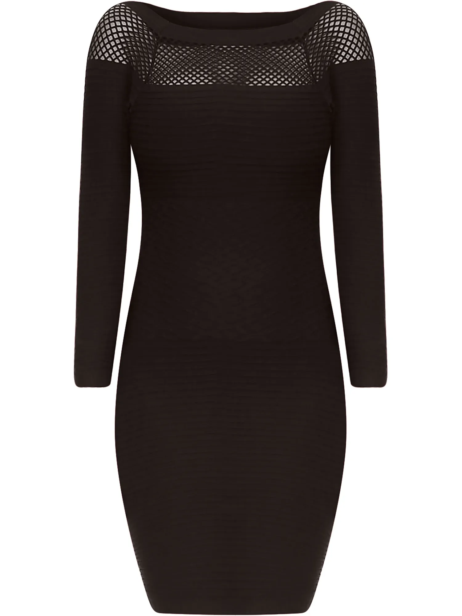 Long Sleeve Netted Neckline Bodycon Midi Dress