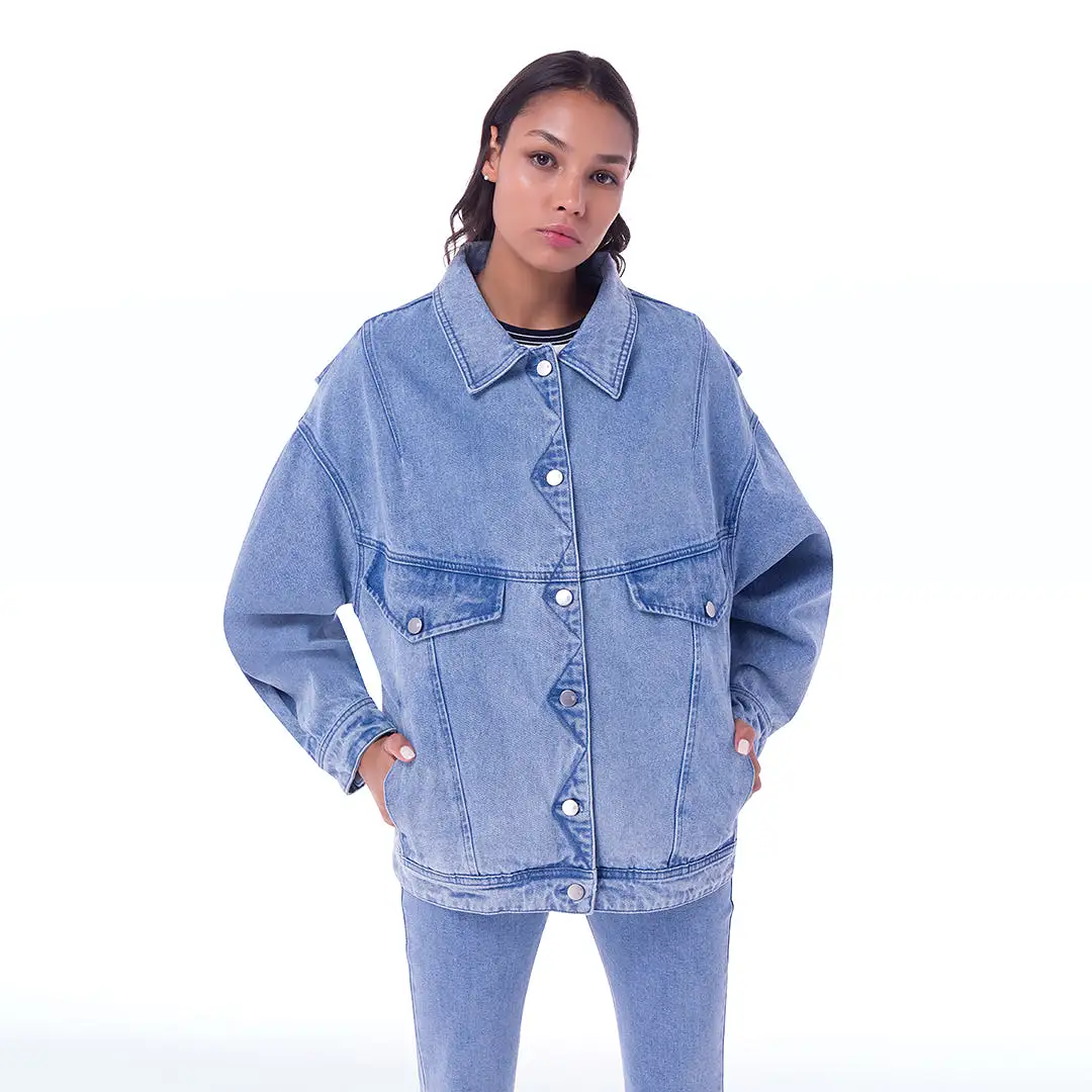 Loose Fit Light Denim Pleated Outer Jacket