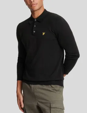 Lyle & Scott Merino Cotton Long Sleeve Polo Shirt Jumper Jet Black