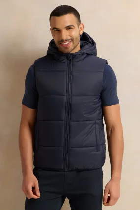 Men Navy Sleeveless Puffer Jacket