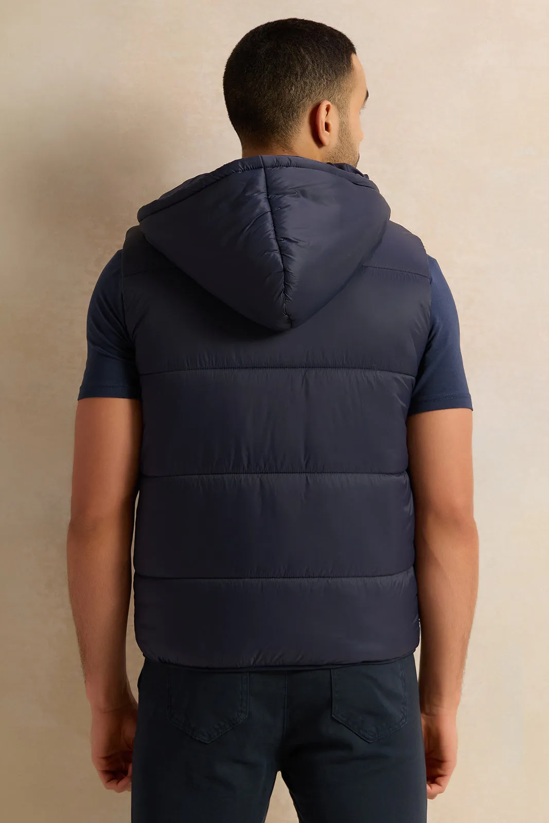 Men Navy Sleeveless Puffer Jacket