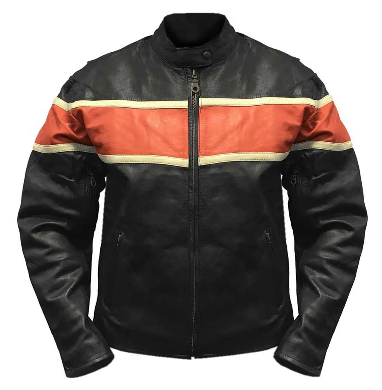 Men's Black And Orange Biker Leather Jacket - Famous Jackets