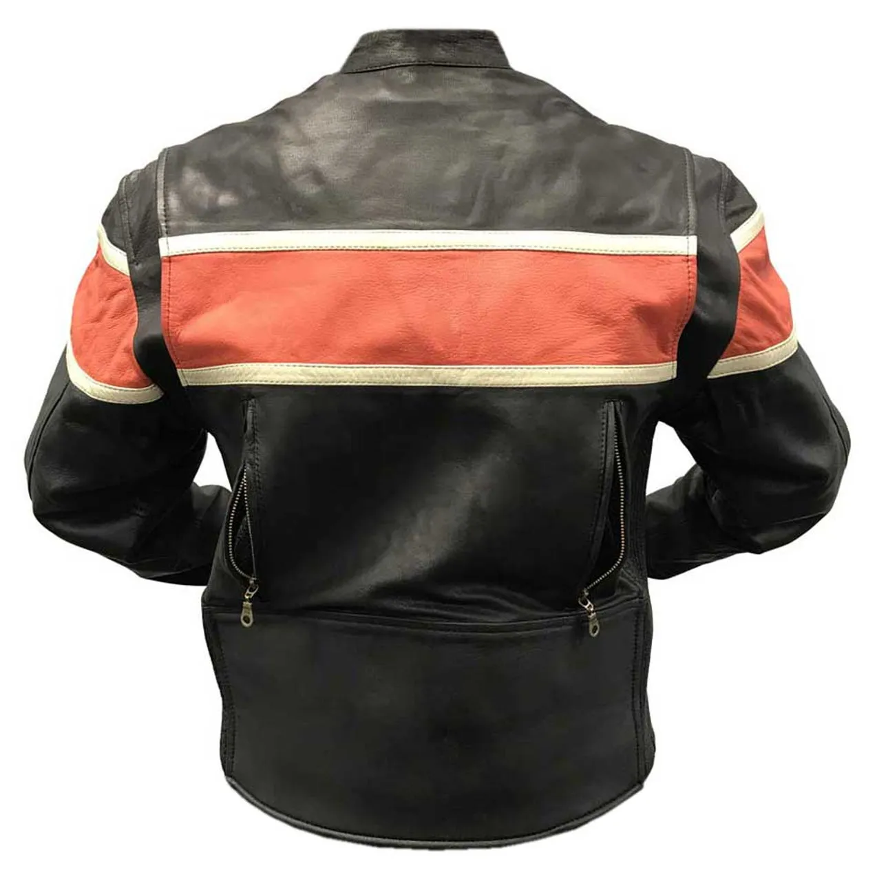 Men's Black And Orange Biker Leather Jacket - Famous Jackets