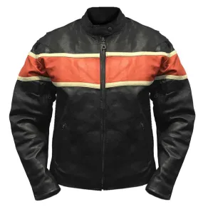 Men's Black And Orange Biker Leather Jacket - Famous Jackets