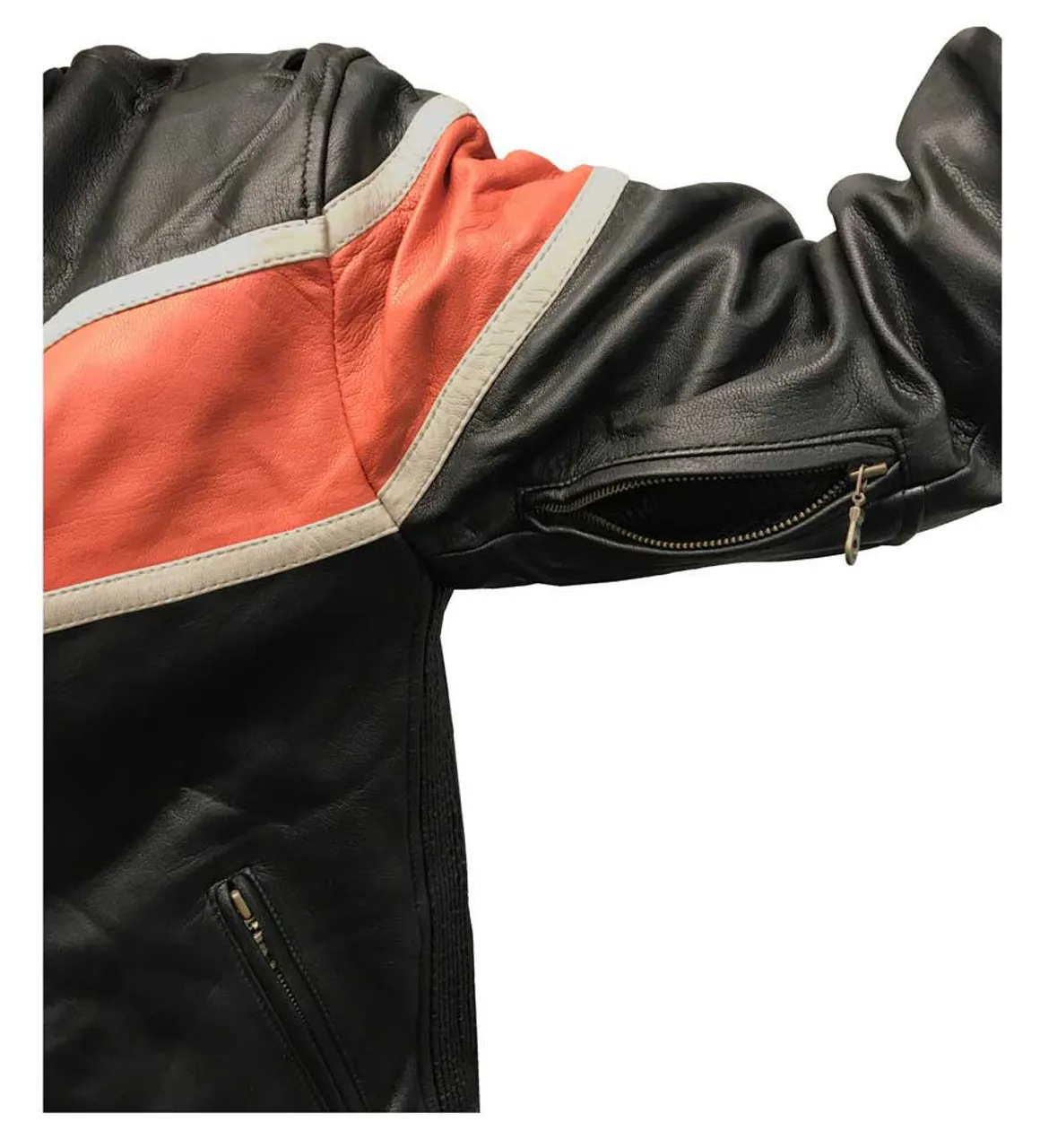 Men's Black And Orange Biker Leather Jacket - Famous Jackets