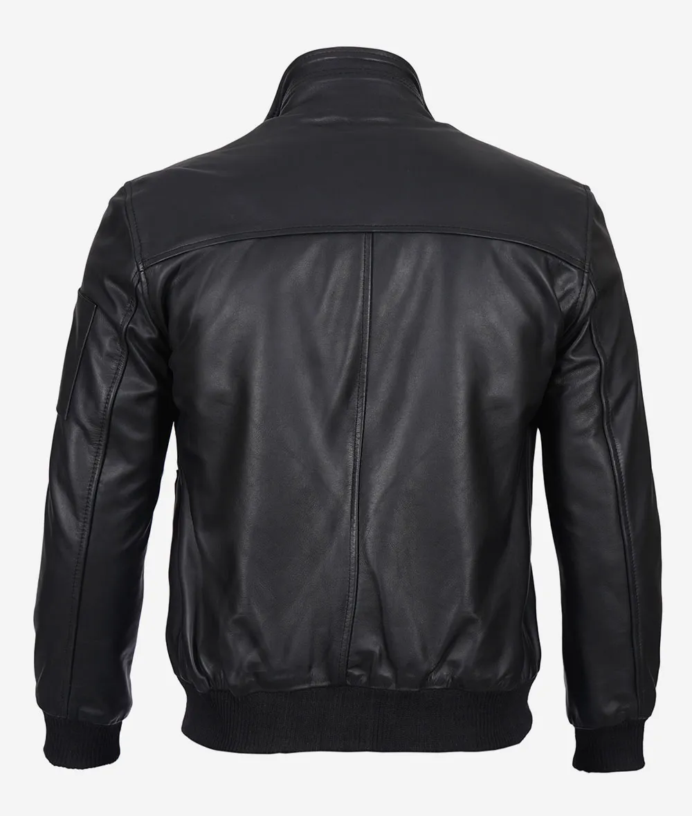 Men's Premium Black Cowhide Leather Bomber Jacket