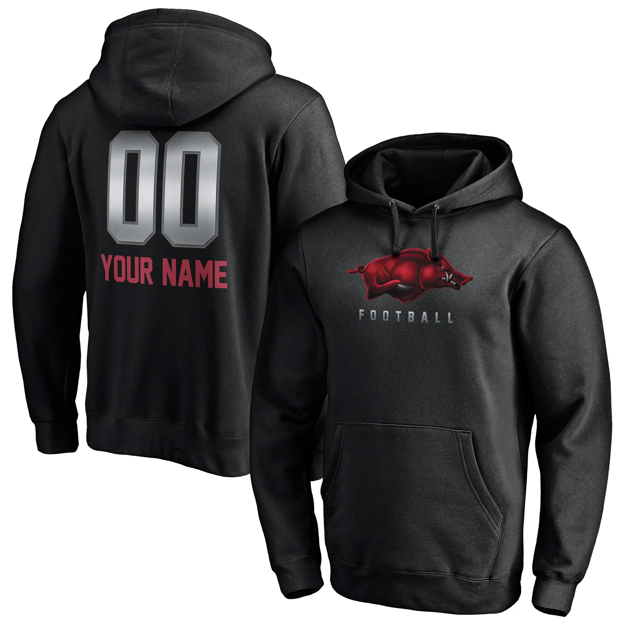 Men's Black Arkansas Razorbacks Personalized Any Name & Number Midnight Mascot Pullover Hoodie