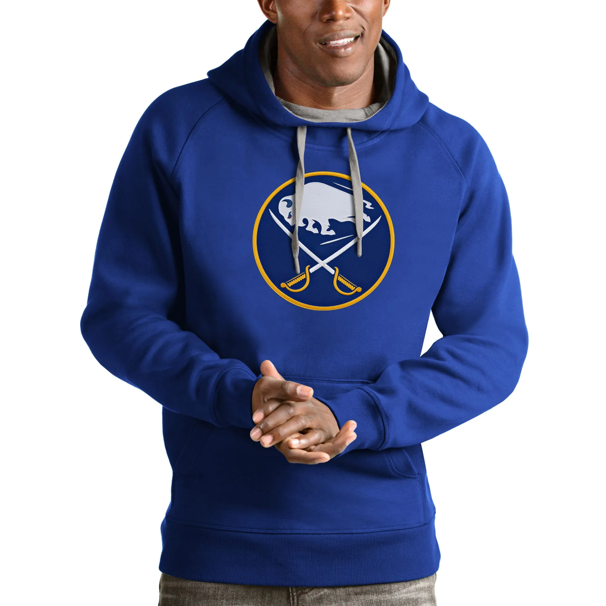 Men's Buffalo Sabres Antigua Royal Logo Victory Pullover Hoodie