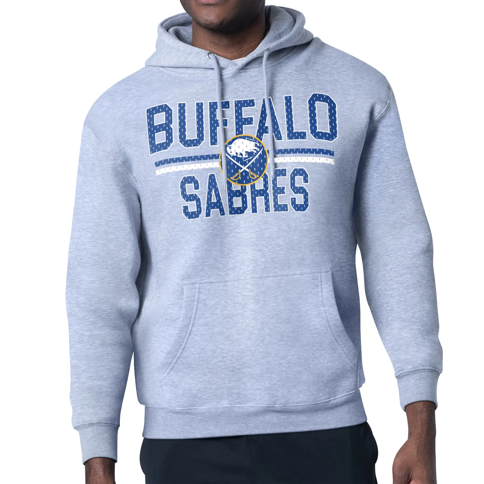 Men's Buffalo Sabres Starter Heather Gray Mesh Look Team Name Logo Tri-Blend Pullover Hoodie