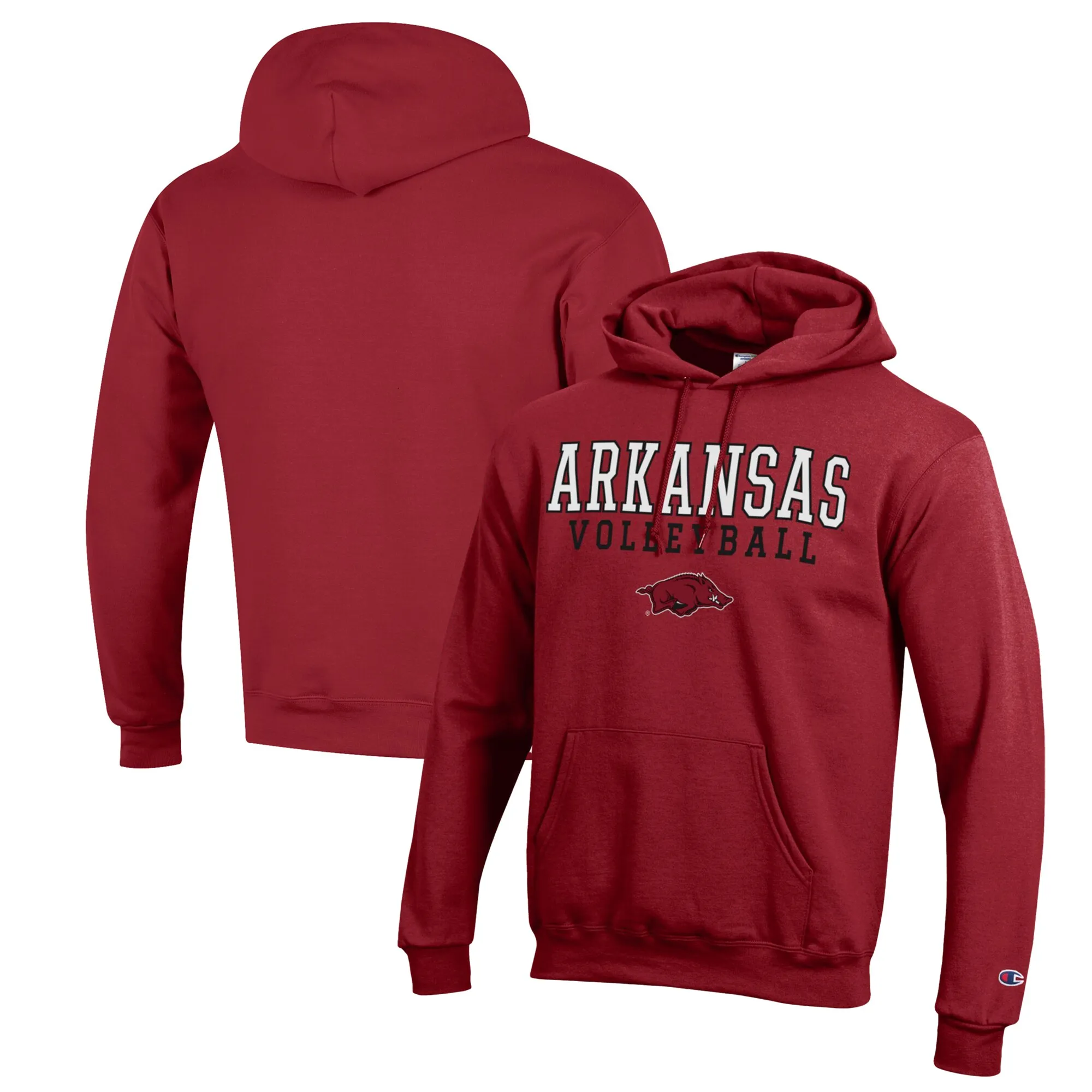 Men's Champion Cardinal Arkansas Razorbacks Stack Logo Volleyball Powerblend Pullover Hoodie