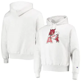 Men's Champion Heathered Gray Arkansas Razorbacks Team Vault Logo Reverse Weave Pullover Hoodie