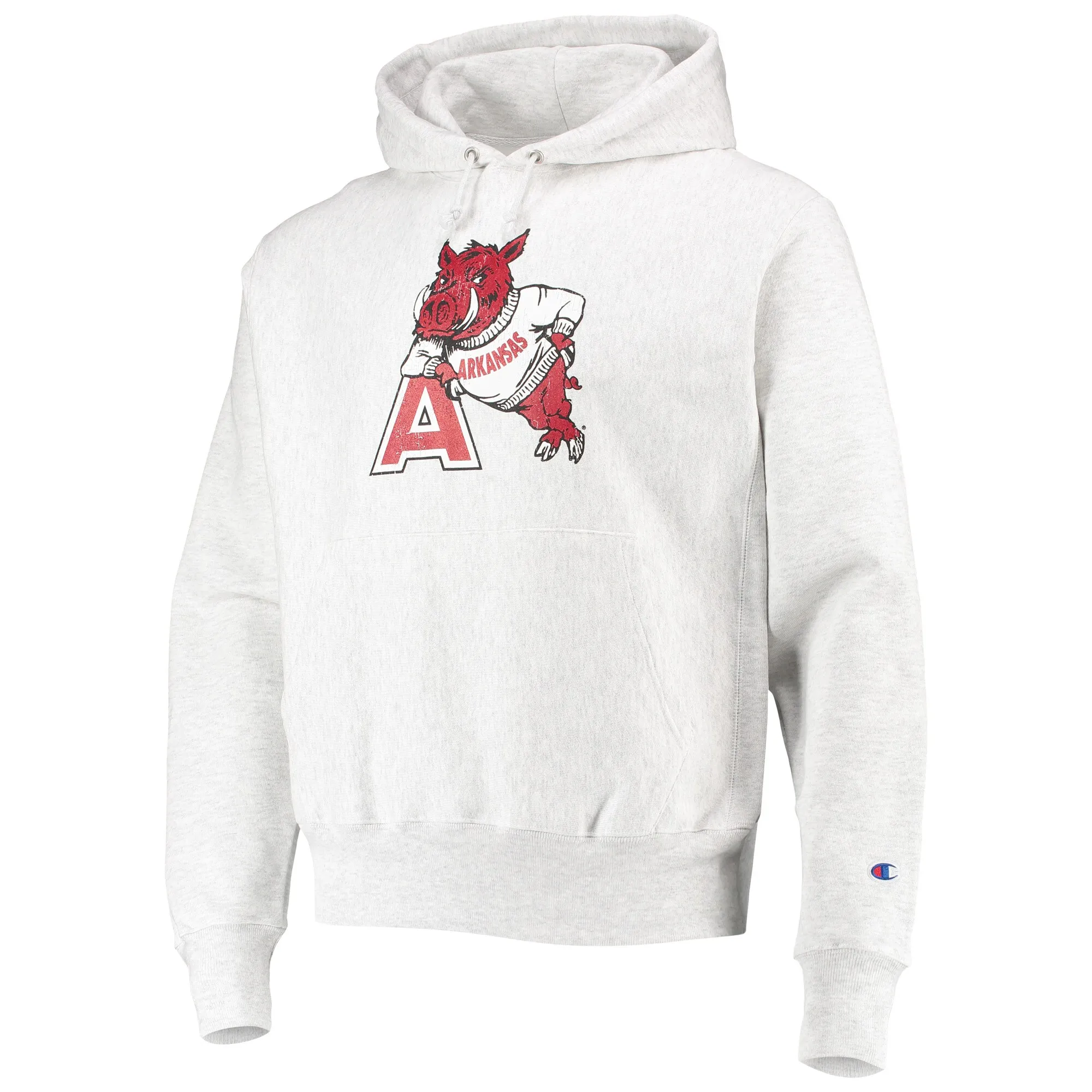 Men's Champion Heathered Gray Arkansas Razorbacks Team Vault Logo Reverse Weave Pullover Hoodie