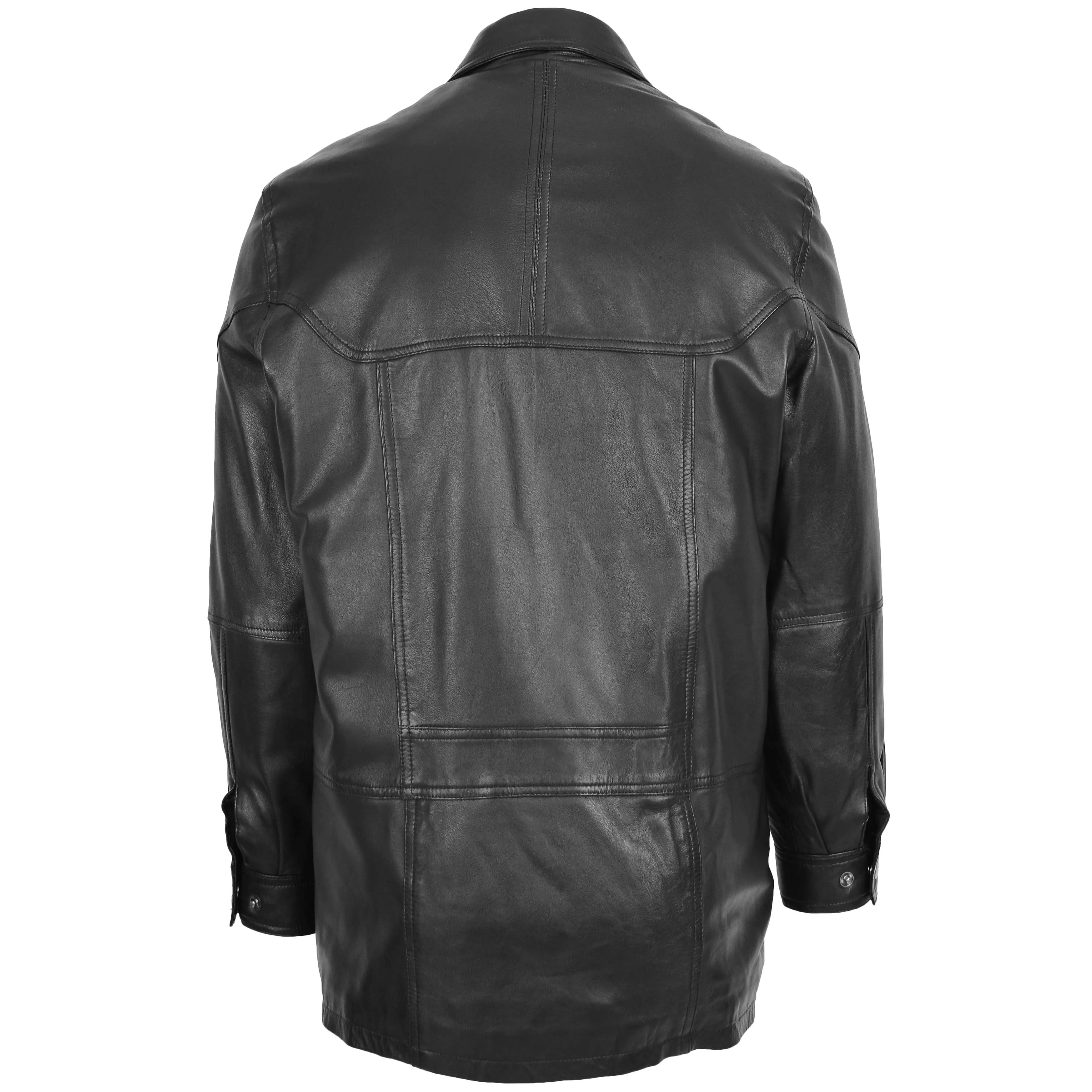 Mens Classic Leather Winter Car Coat M2 Black