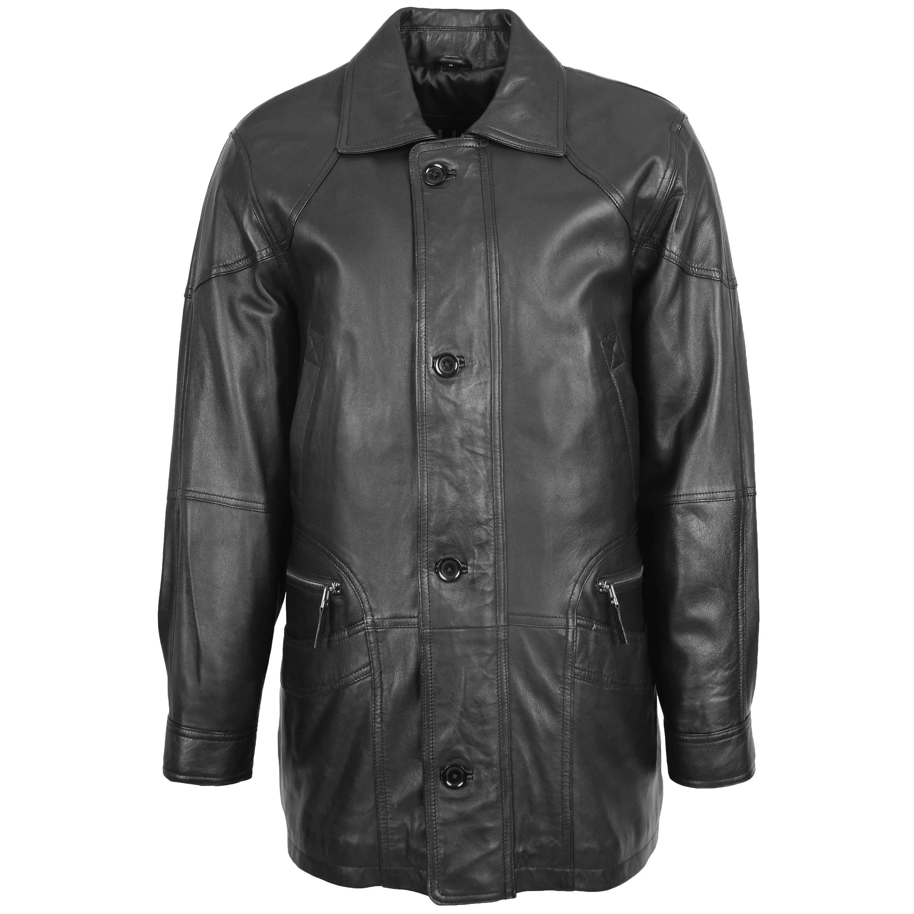 Mens Classic Leather Winter Car Coat M2 Black