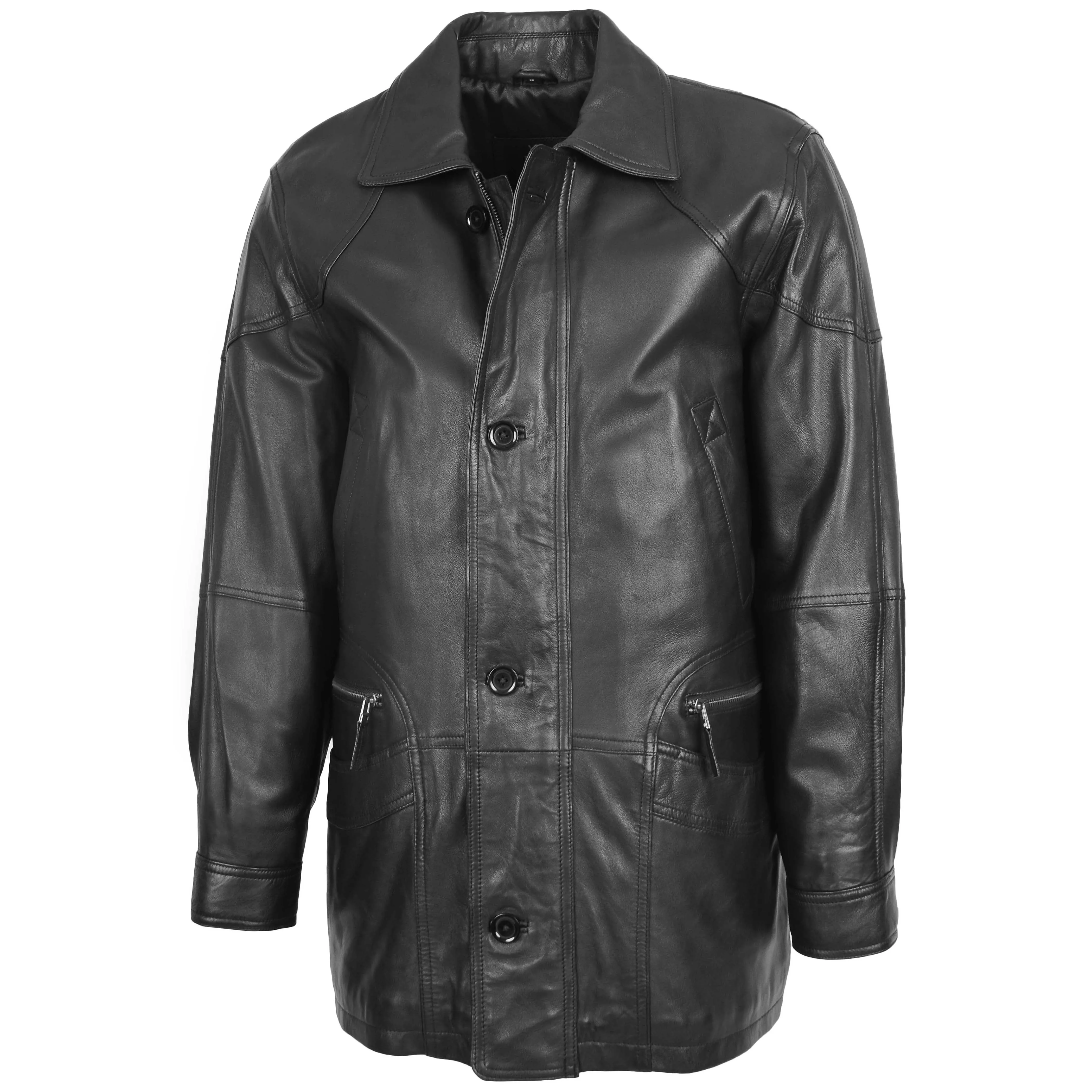 Mens Classic Leather Winter Car Coat M2 Black