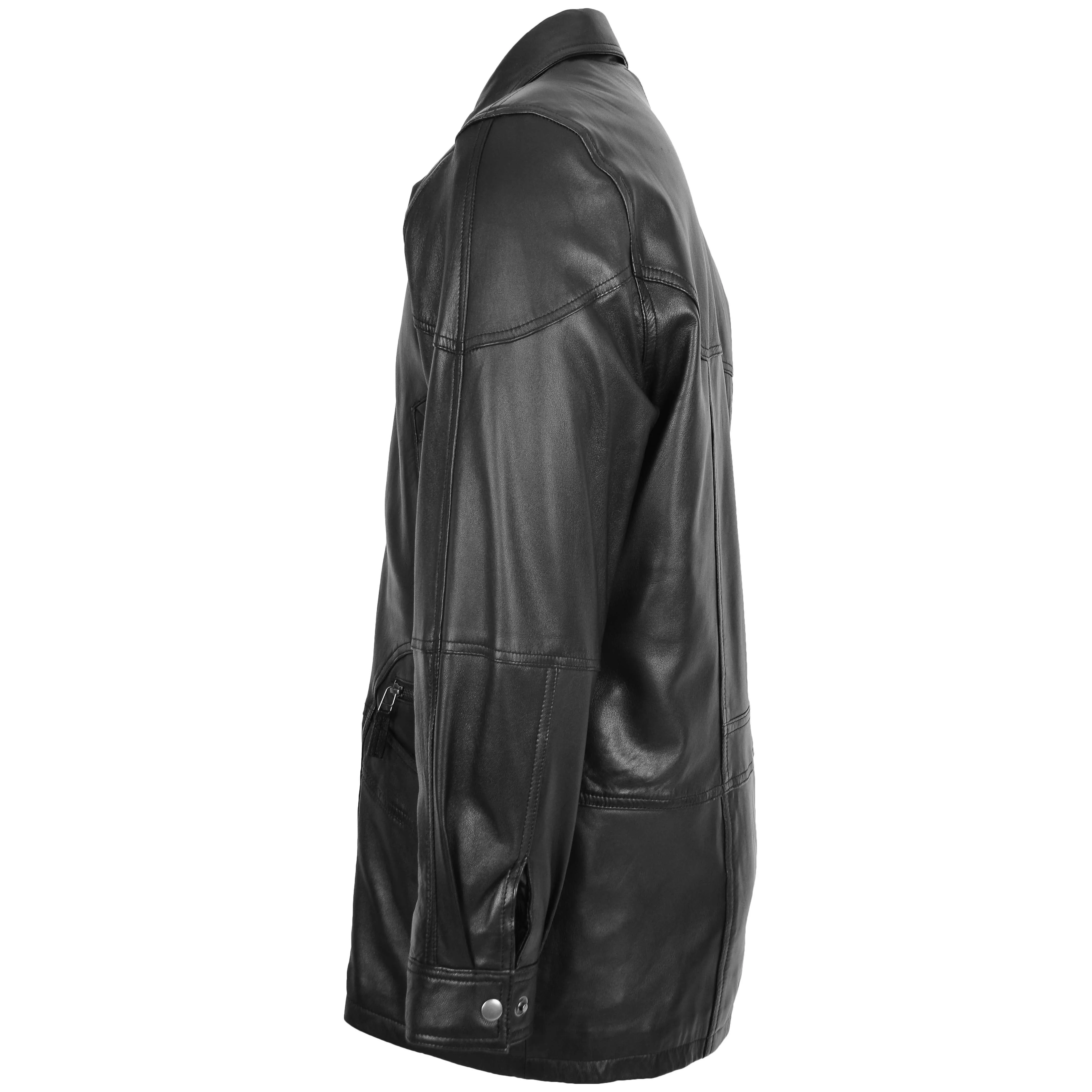 Mens Classic Leather Winter Car Coat M2 Black