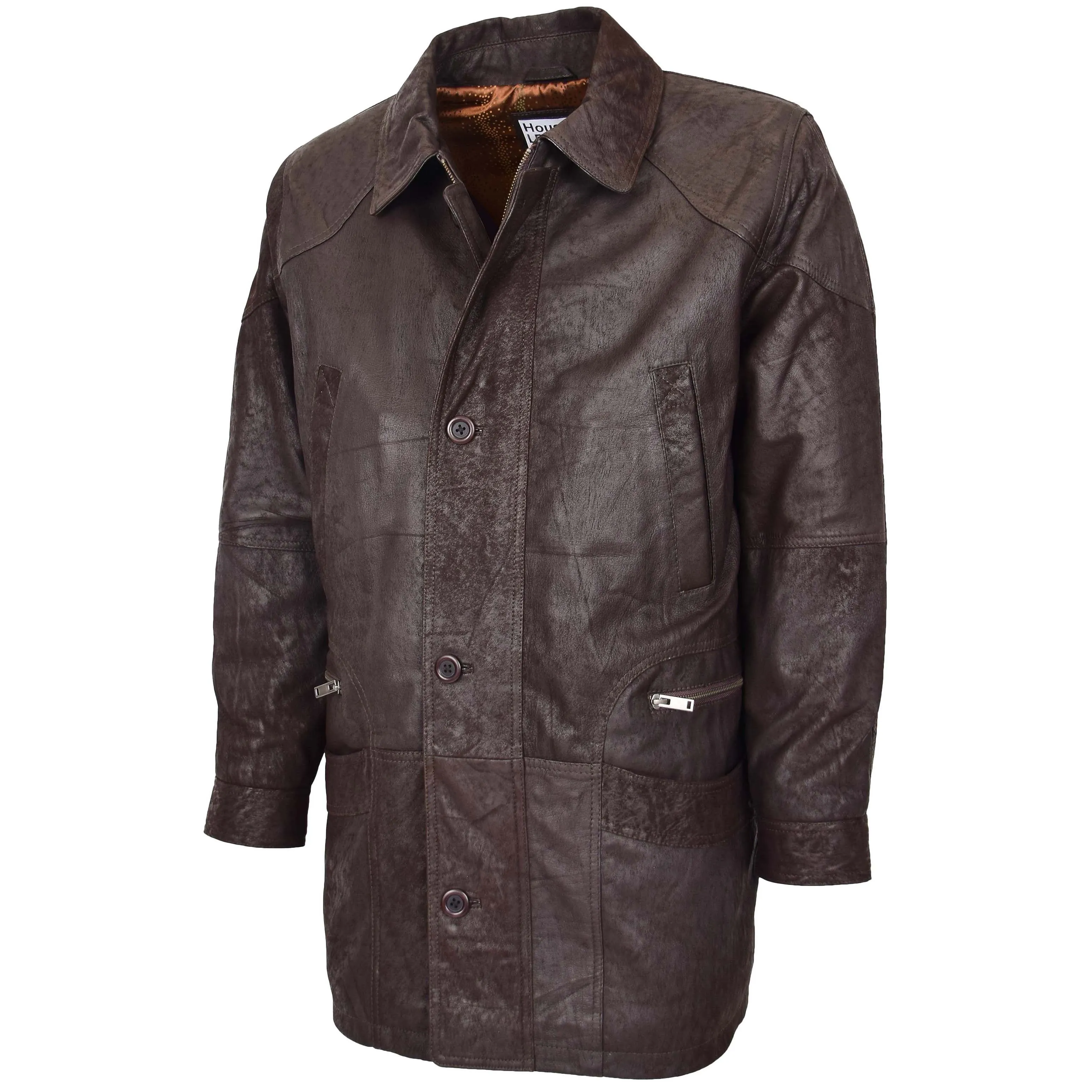 Mens Classic Leather Winter Car Coat M2 Brown