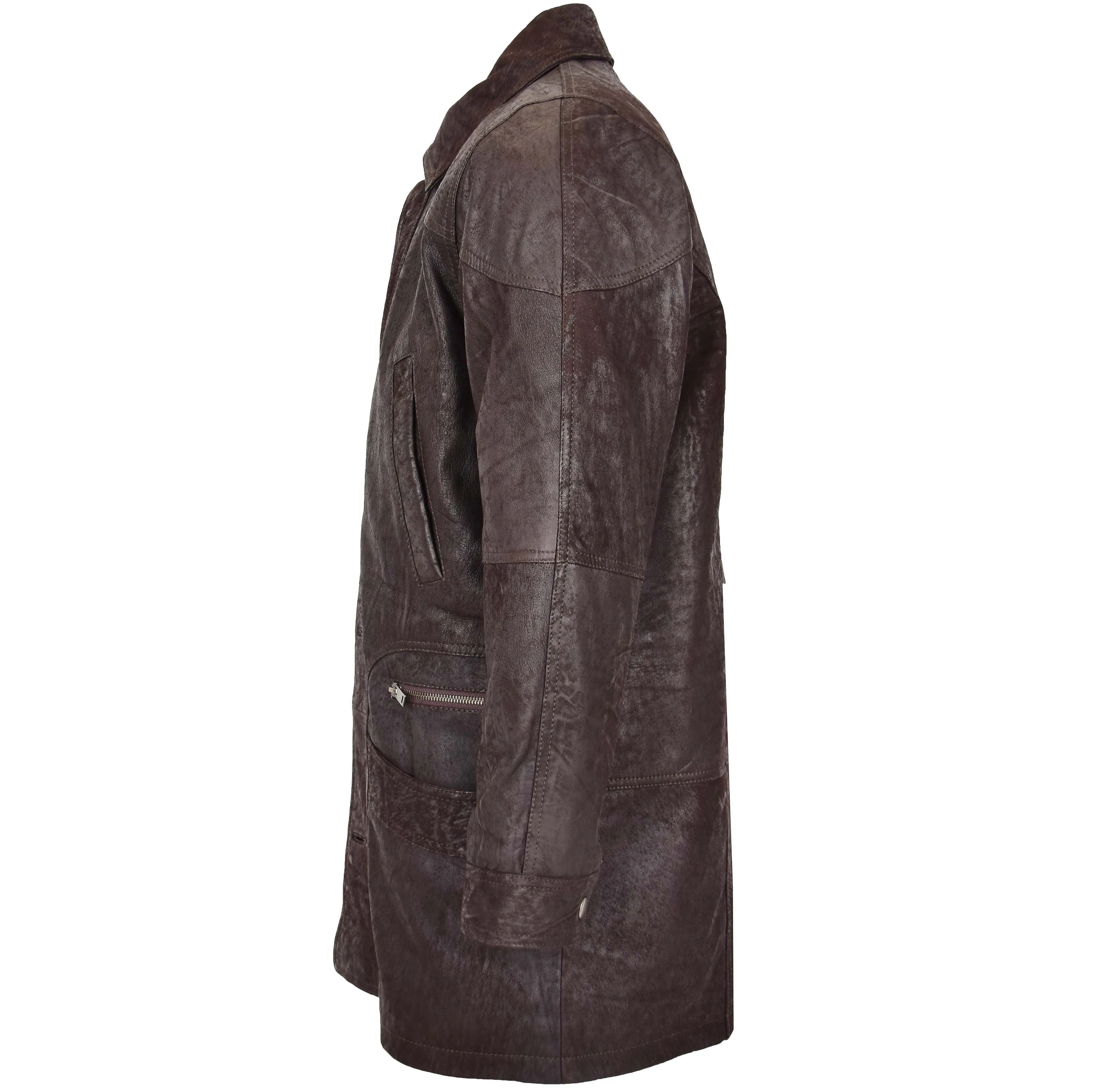 Mens Classic Leather Winter Car Coat M2 Brown