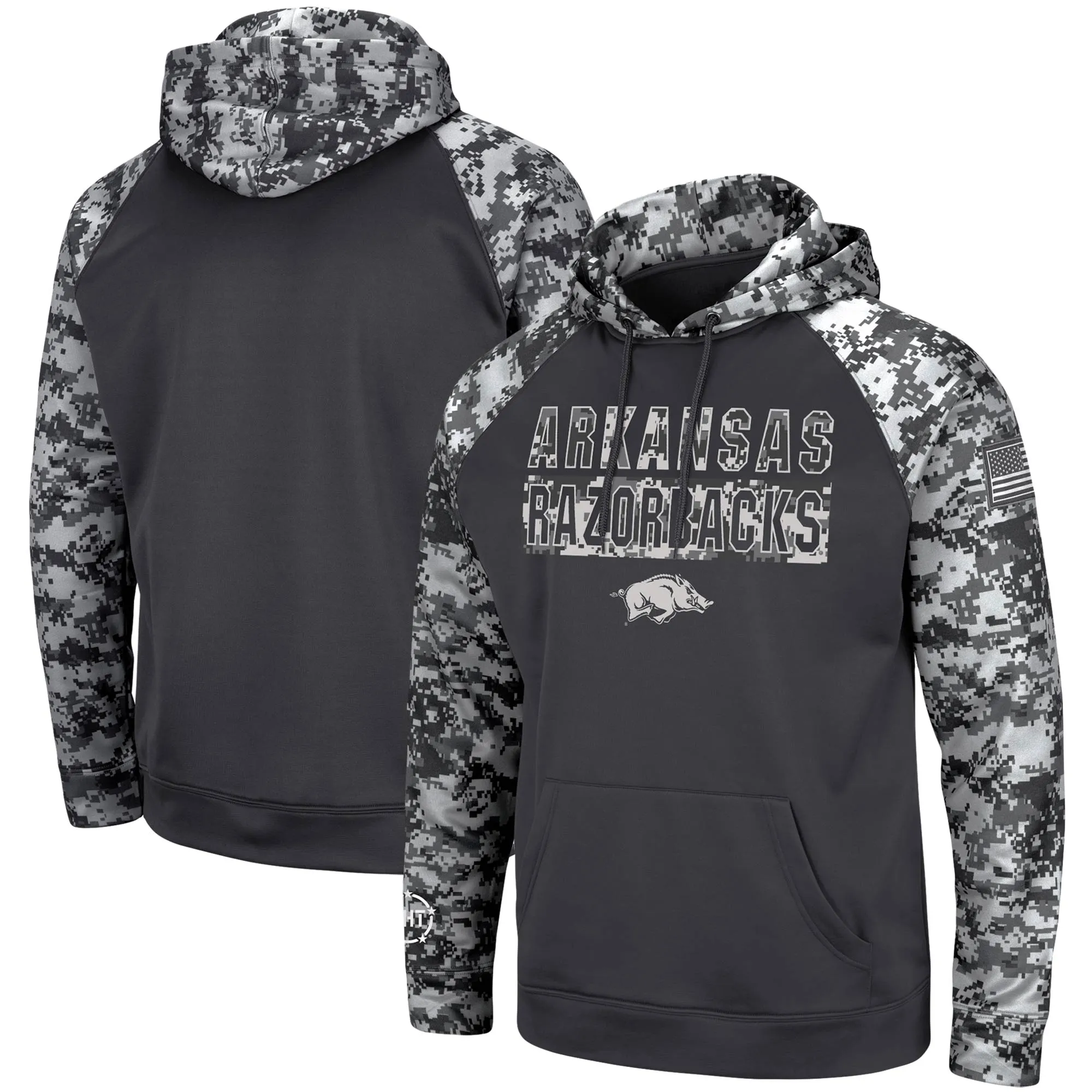 Men's Colosseum Charcoal Arkansas Razorbacks OHT Military Appreciation Digital Camo Pullover Hoodie