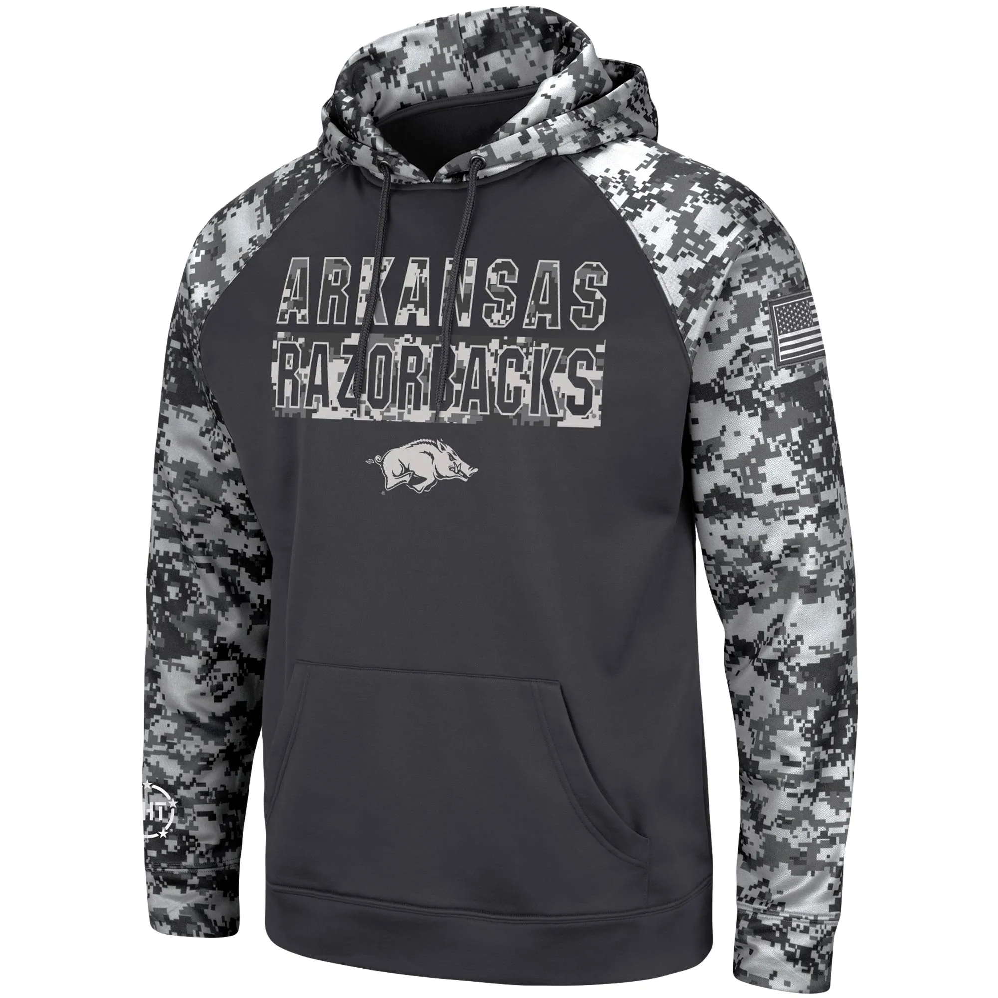 Men's Colosseum Charcoal Arkansas Razorbacks OHT Military Appreciation Digital Camo Pullover Hoodie