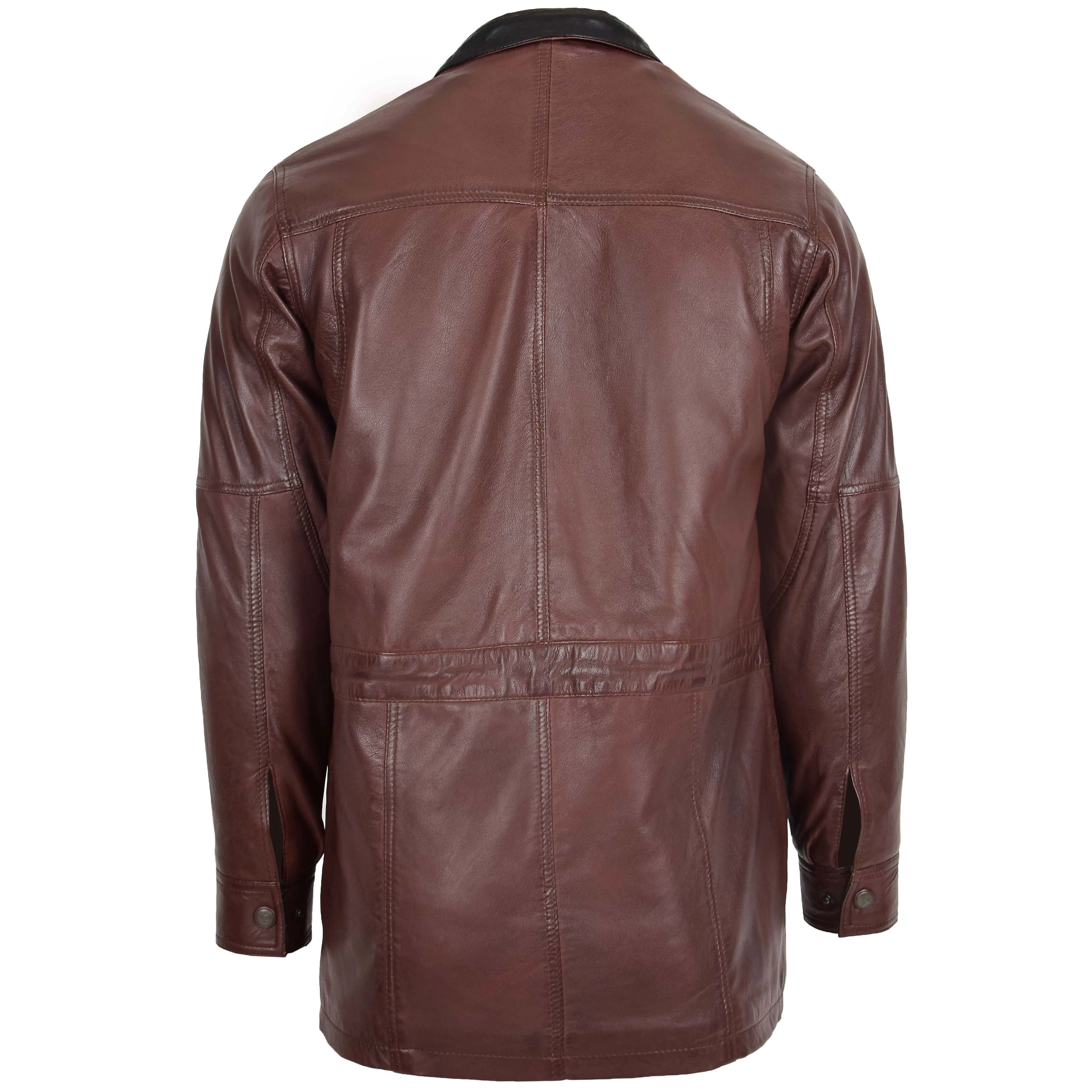 Mens Leather Winter Car Coat Hip Length Jason Brown