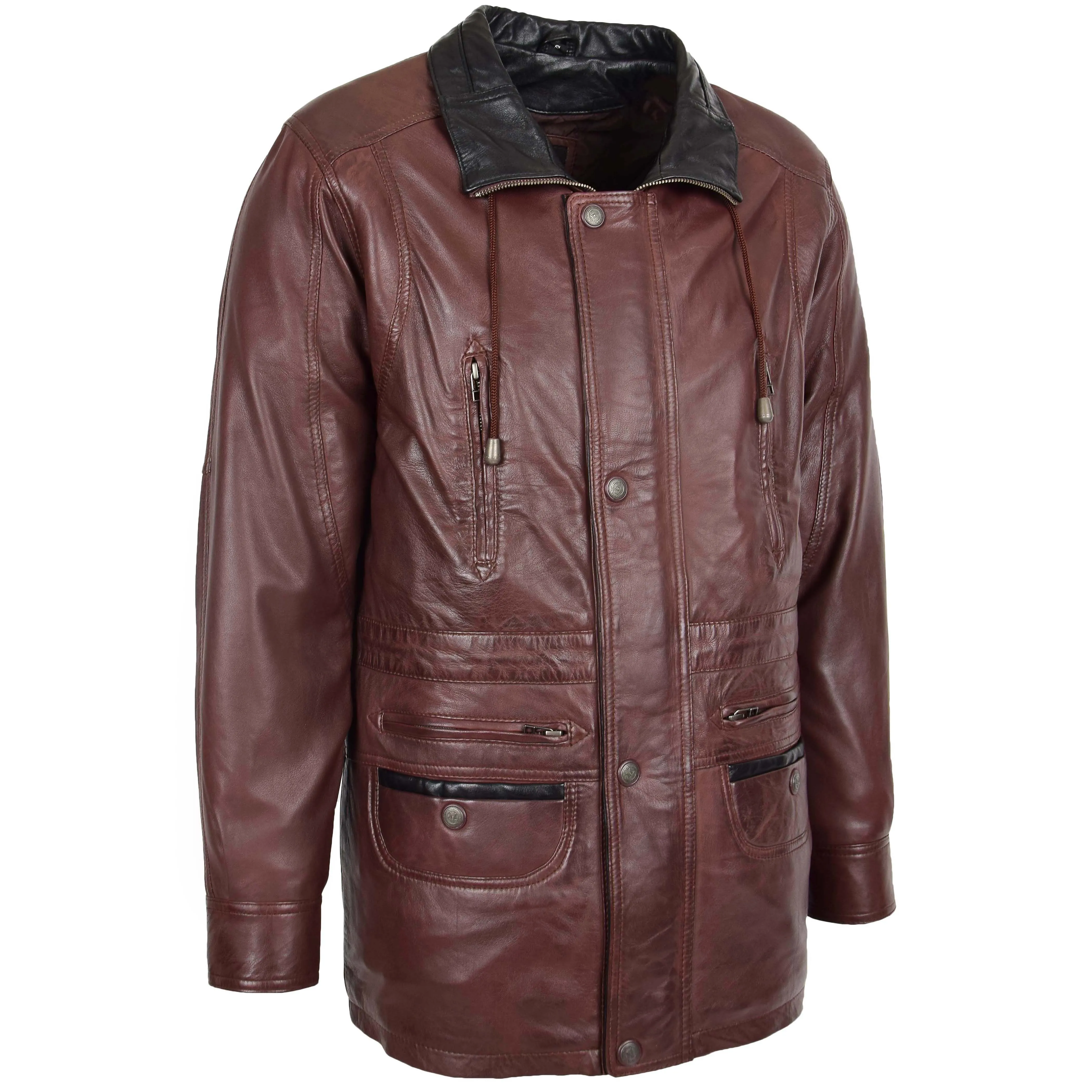 Mens Leather Winter Car Coat Hip Length Jason Brown