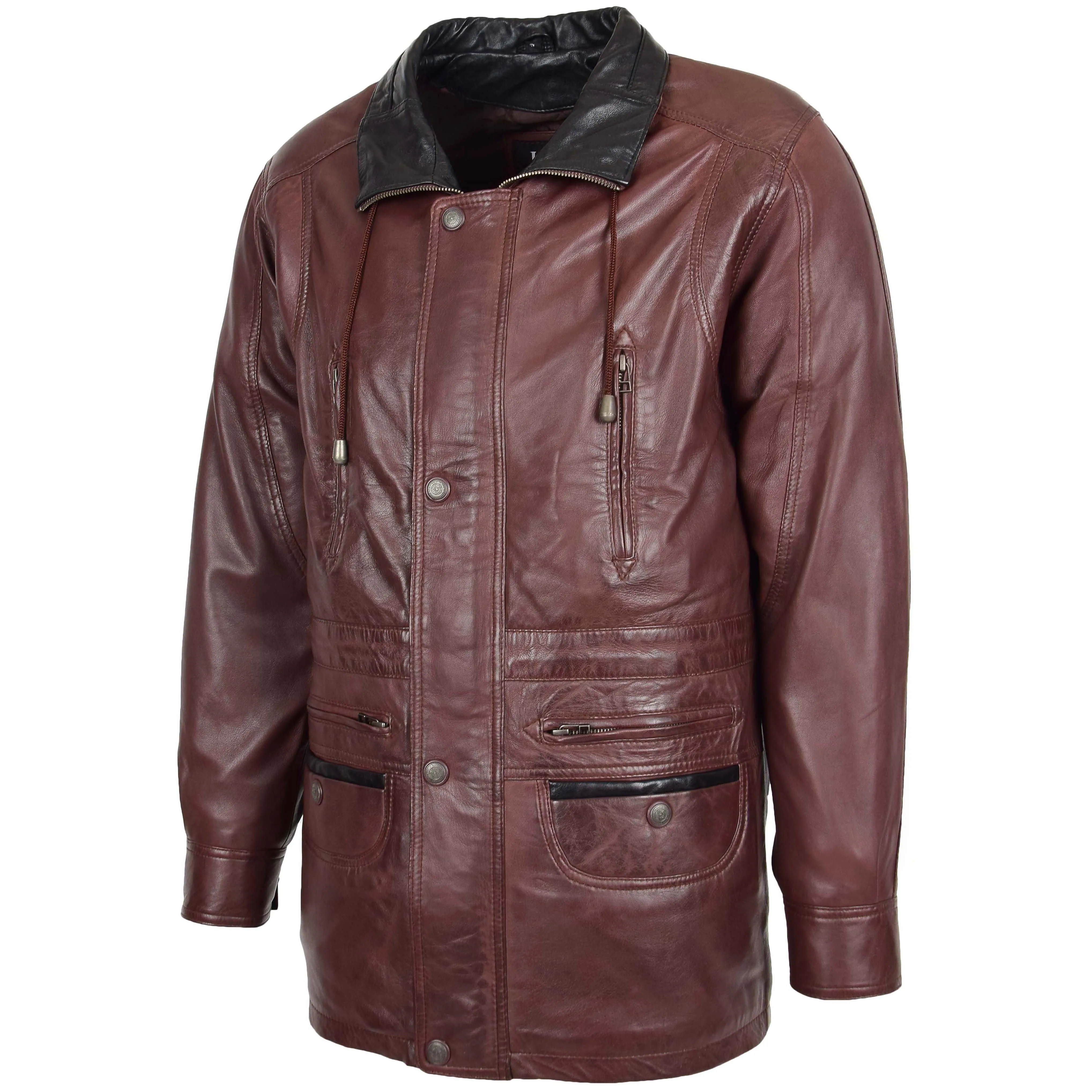 Mens Leather Winter Car Coat Hip Length Jason Brown