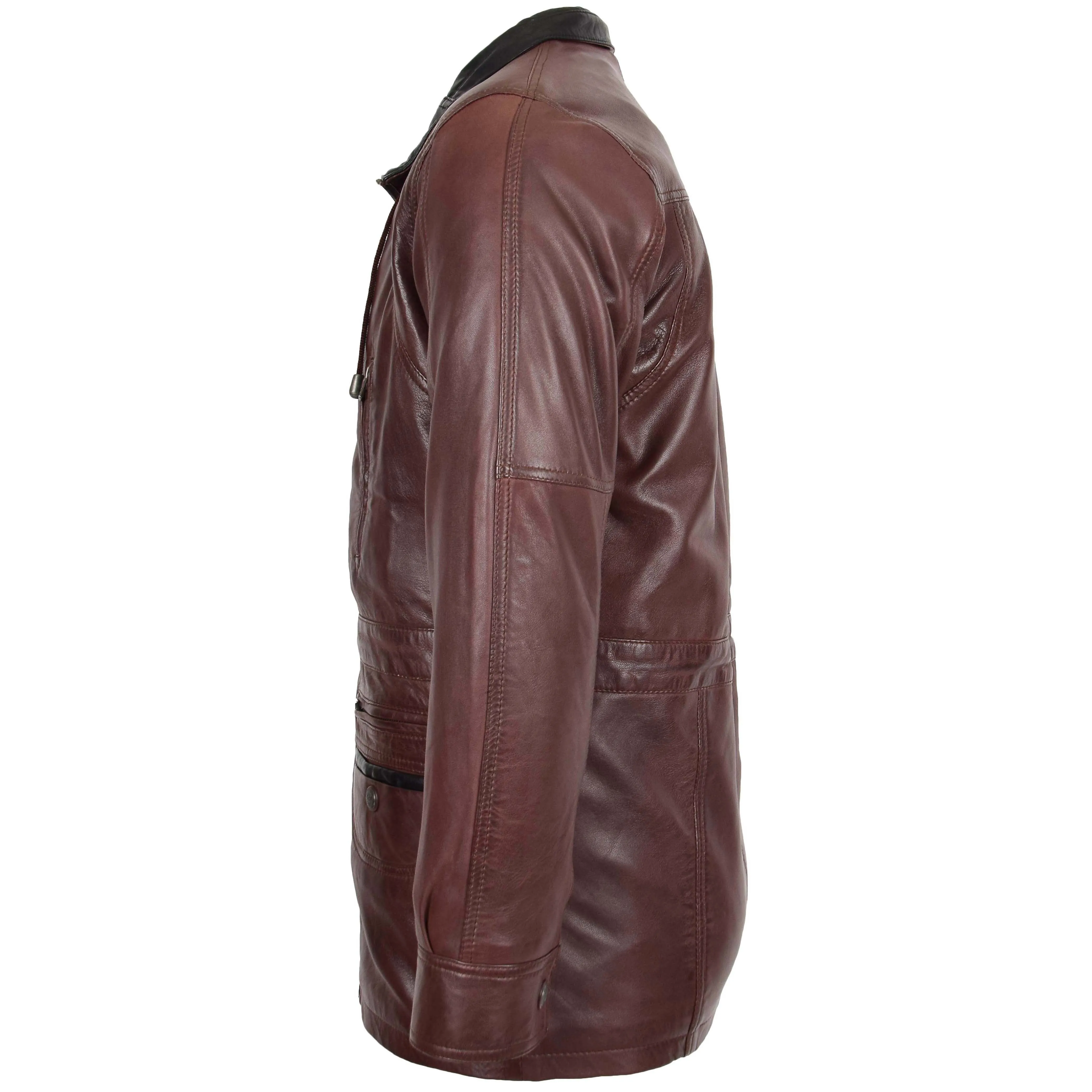 Mens Leather Winter Car Coat Hip Length Jason Brown