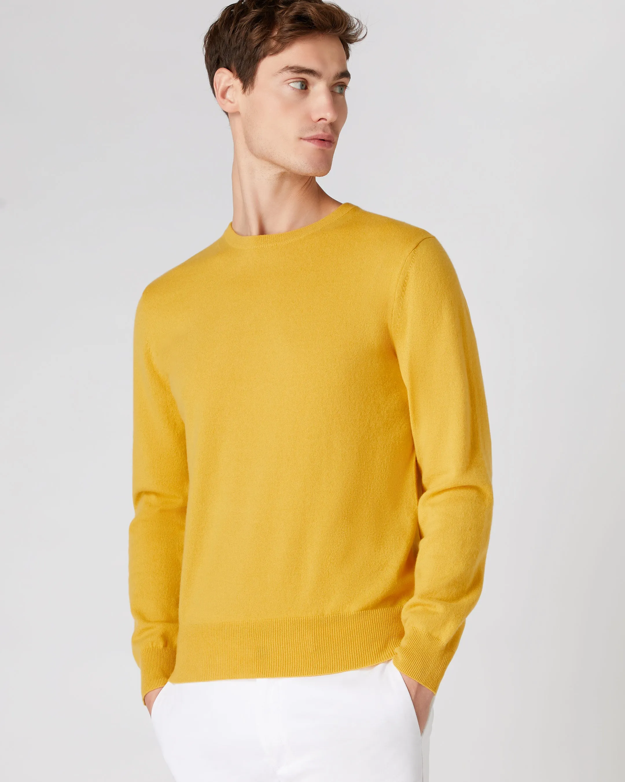 Men's The Oxford Round Neck Cashmere Jumper Canary Yellow