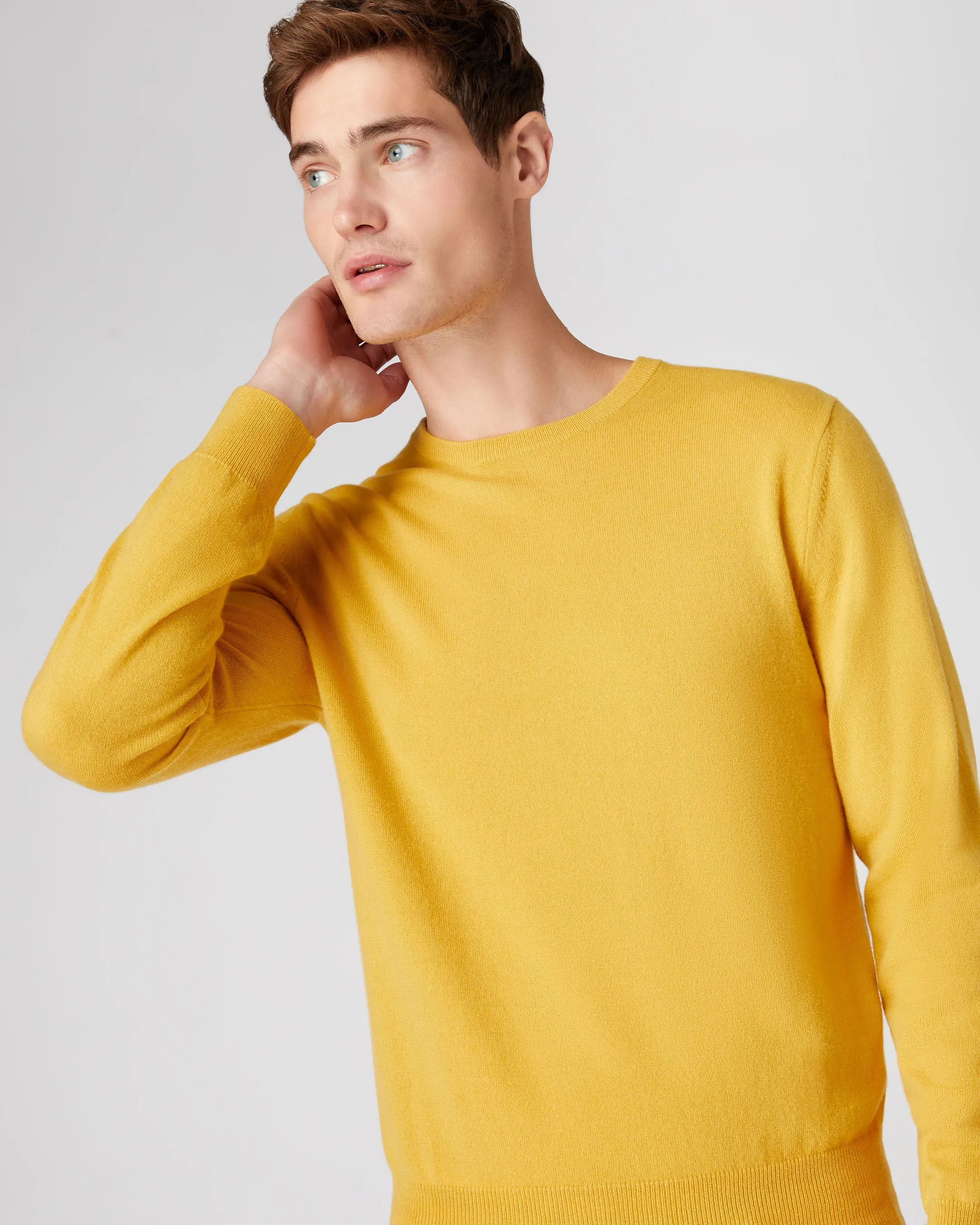 Men's The Oxford Round Neck Cashmere Jumper Canary Yellow